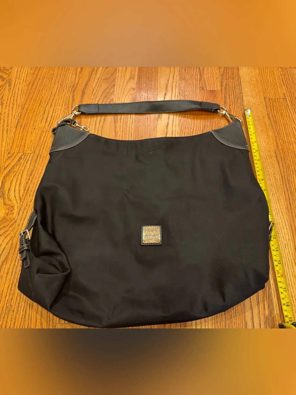 Dooney & Bourke Black Nylon Shoulder Hobo with Leather Trim